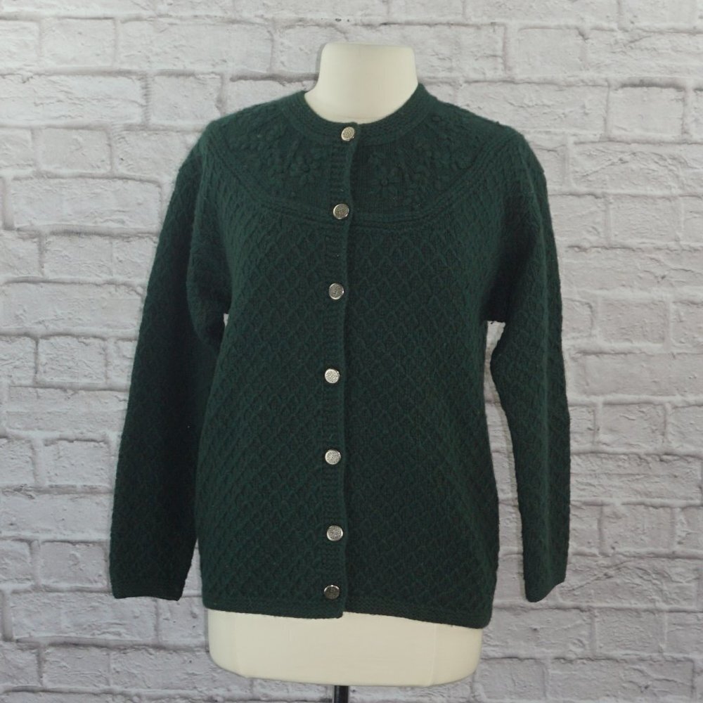 Vintage 90s Lambswool Wool Hand Knit Cardigan Sweater